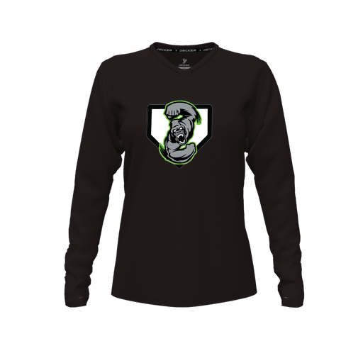 [CUS-DFW-TEES-CMF-VNK-LSL-BLK-FYXS-LOGO3] Decker Comfort T-Shirt (Female Youth XS, Black, V Neck, Logo 3, Long Sleeve)
