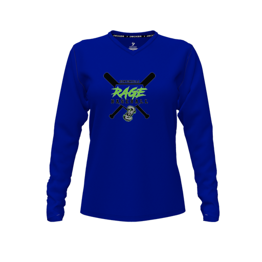 [CUS-DFW-TEES-CMF-VNK-LSL-RYL-FYXS-LOGO2] Decker Comfort T-Shirt (Female Youth XS, Royal, V Neck, Logo 2, Long Sleeve)