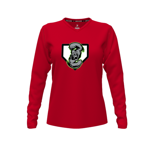 [CUS-DFW-TEES-CMF-VNK-LSL-RED-FYXS-LOGO3] Decker Comfort T-Shirt (Female Youth XS, Red, V Neck, Logo 3, Long Sleeve)