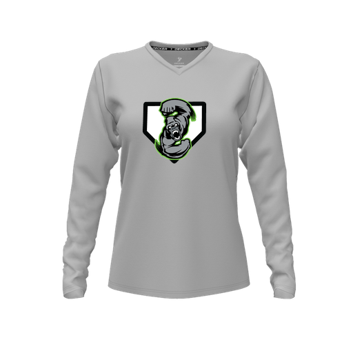 [CUS-DFW-TEES-CMF-VNK-LSL-GRY-FYXS-LOGO3] Decker Comfort T-Shirt (Female Youth XS, Gray, V Neck, Logo 3, Long Sleeve)