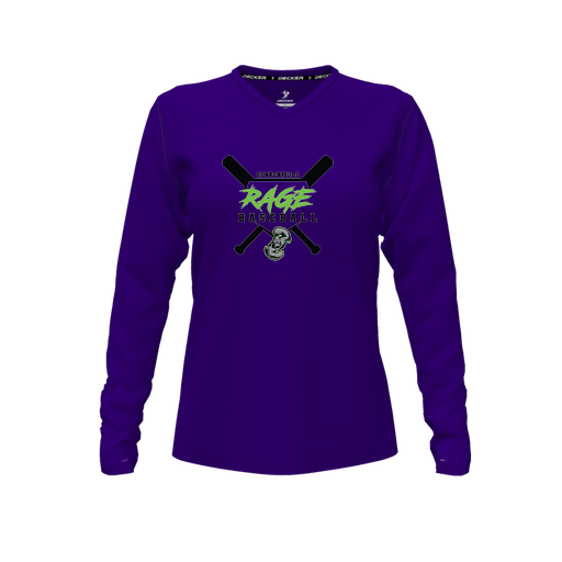 [CUS-DFW-TEES-CMF-VNK-LSL-PUR-FYXS-LOGO2] Decker Comfort T-Shirt (Female Youth XS, Purple, V Neck, Logo 2, Long Sleeve)