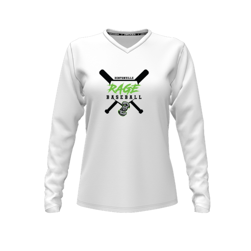 [CUS-DFW-TEES-PER-VNK-LSL-WHT-FYXS-LOGO2] Decker Performance T-Shirt (Female Youth XS, White, V Neck, Logo 2, Long Sleeve)