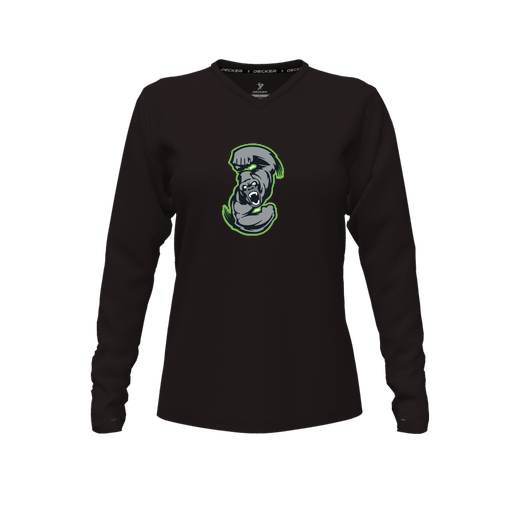 [CUS-DFW-TEES-PER-VNK-LSL-BLK-FYXS-LOGO1] Decker Performance T-Shirt (Female Youth XS, Black, V Neck, Logo 1, Long Sleeve)