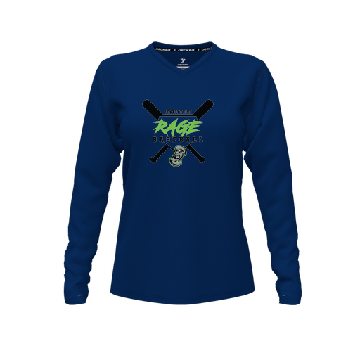 [CUS-DFW-TEES-PER-VNK-LSL-NVY-FYXS-LOGO2] Decker Performance T-Shirt (Female Youth XS, Navy, V Neck, Logo 2, Long Sleeve)